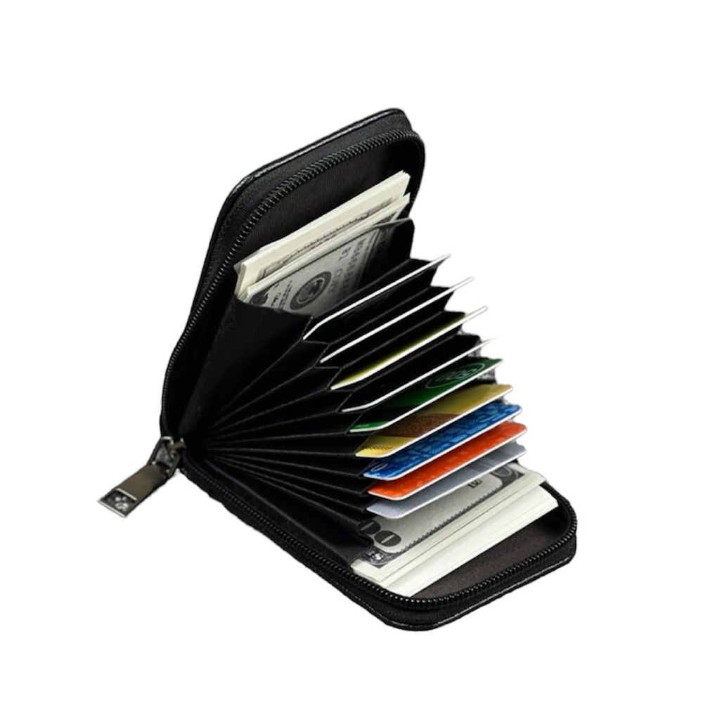 LITCHI EMBOSSED MENS BLACK CARD HOLDER/WALLET